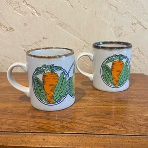 2 Vtg Kiln Craft Staffordshire Potteries Vegetable Carrot Peas Coffee Mug Cup